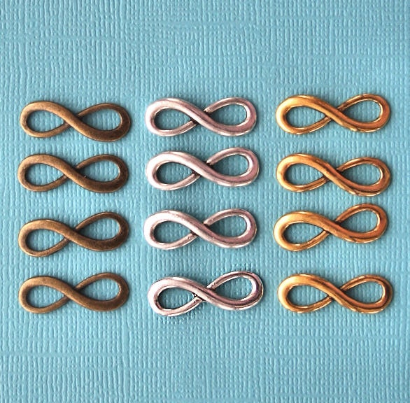 Infinity Charm Collection Silver Bronze and Gold Tone Mix 12 Charms- COL172