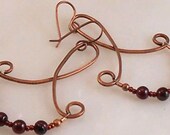 Copper and Garnet Chandelier Earrings, Art Deco Inspired Earrings