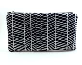 Pleated Pouch/ Zipper Pouch/ Navy Blue Pouch/Wallet/Gift for Women/Colorful/Herringbone/White