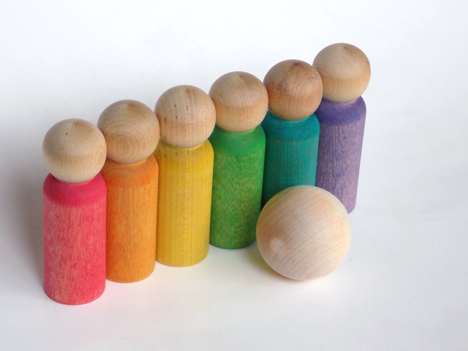 Wood Toy -BIG MEN- Bowling- Waldorf -Rainbow- Toddler-Toy-
