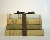 Vintage Book Bundle Gold Yelllow White Olive Green Khaki Home Decor Antique Books
