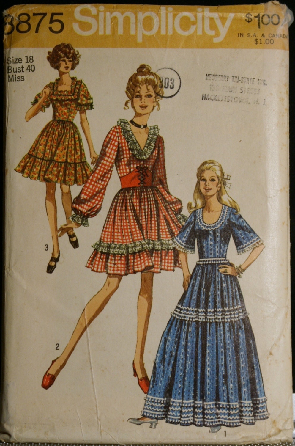 Simplicity 8875 Misses Country Style Dress in Three Lengths Vintage 70s Sewing Pattern Sz 10 and 18