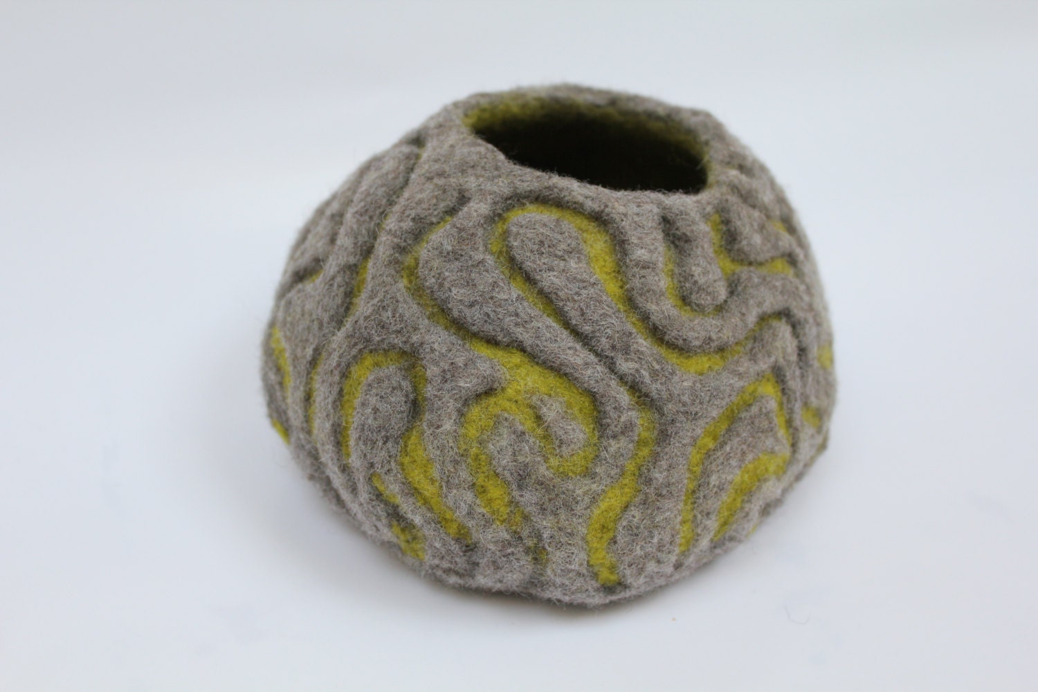 Brain coral inspired wet felted vessel