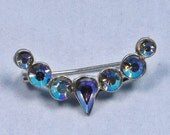 Vintage Rockabilly Brooch Peacock Purple Rhinestones