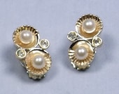 Vintage LERU Earrings 1950s Faux Pearl and Rhinestone