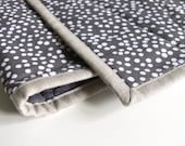 Quilted Table Runner with Natural Linen Binding -- Grey, White