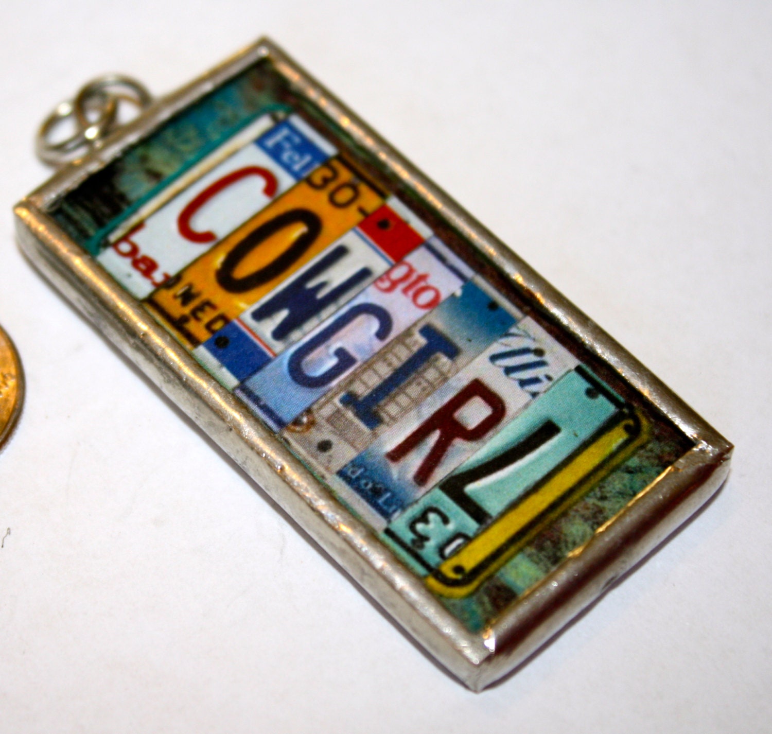 COWGIRL Pendant Necklace. Vintage License Plate Collage Soldered Glass Jewelry. Country, western, farm girl, prairie, rodeo, equestrian.