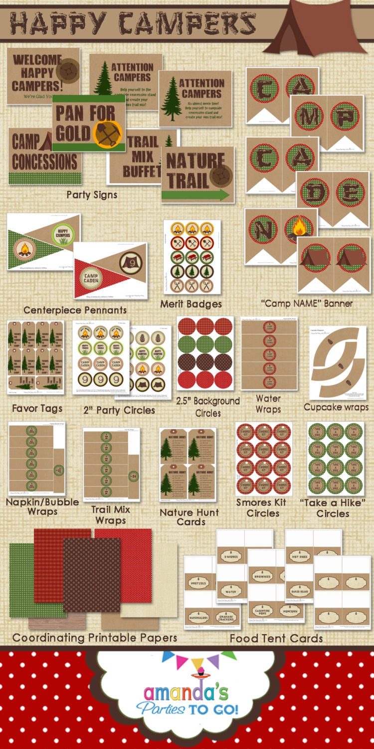 Camping Party Printables Set for your Happy Campers by Amanda's Parties TO GO