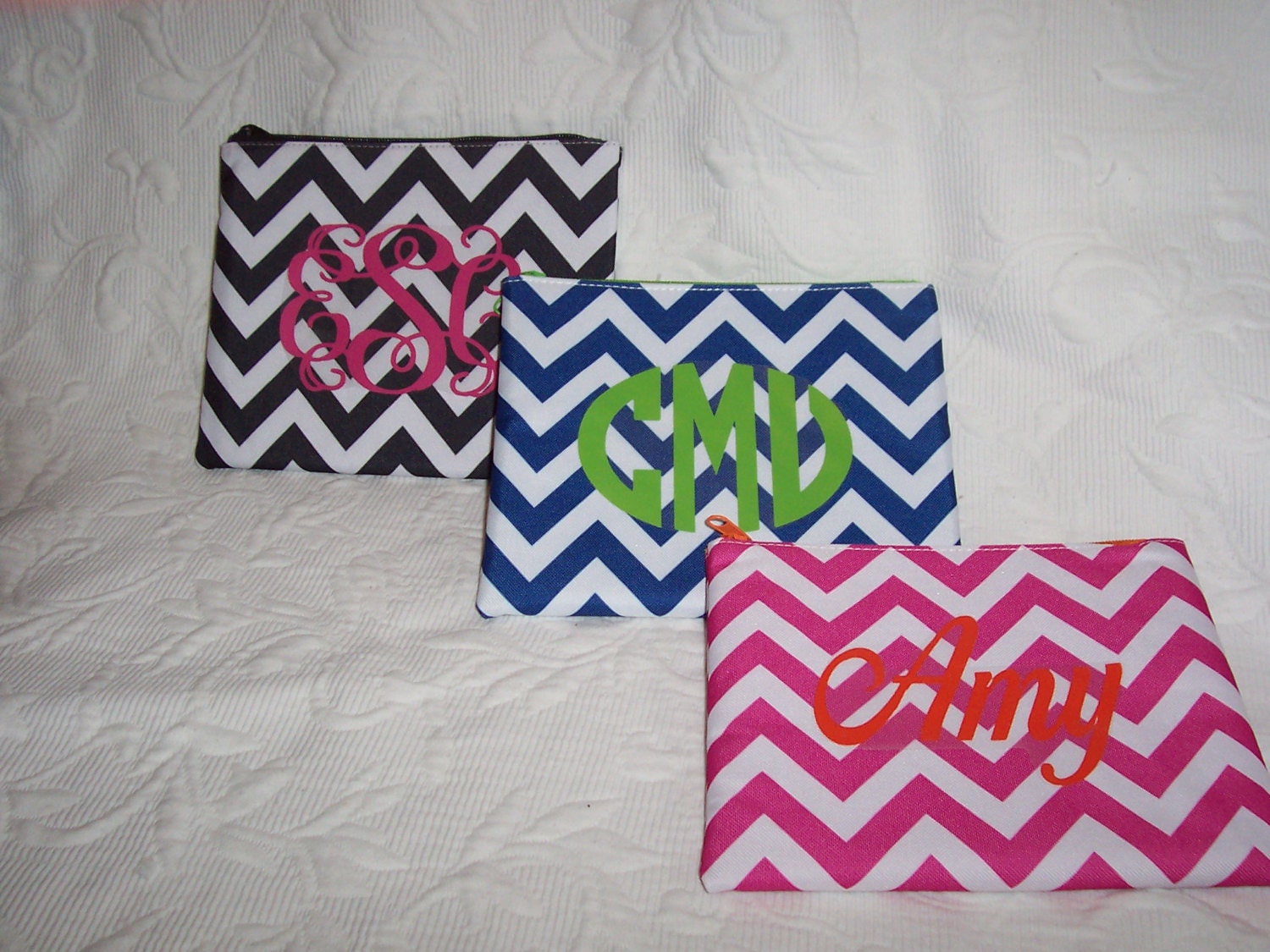 Personalized Chevron Cosmetic FUSCHIA & WHITE Giftwrapped