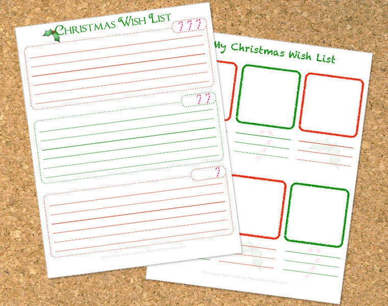 INSTANT DOWNLOAD Christmas Holiday Wish List, printable