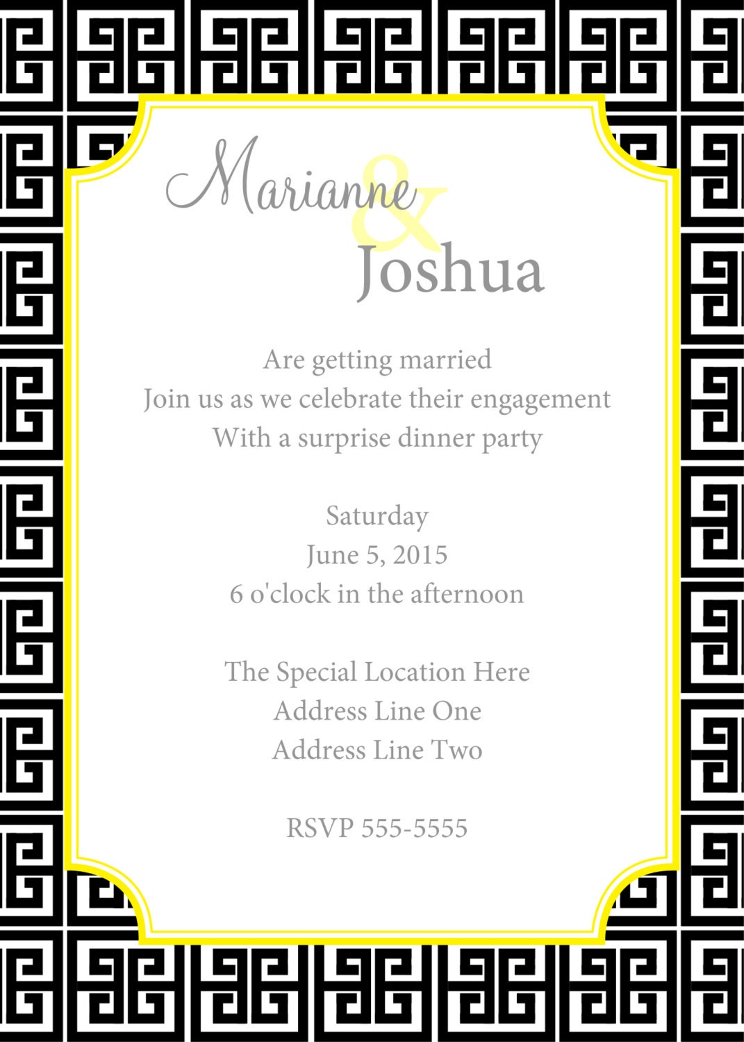 Greek Key Black and Yellow Printable Wedding Invitation