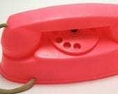 vintage Pink toy telephone pretend play dial phone plastic Bell
