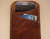 Handmade Brown Leather Cell Phone Case or Gadget Sleeve - Fits Samsung Galaxy SIII, HTC Evo and More - Can Be PERSONALIZED