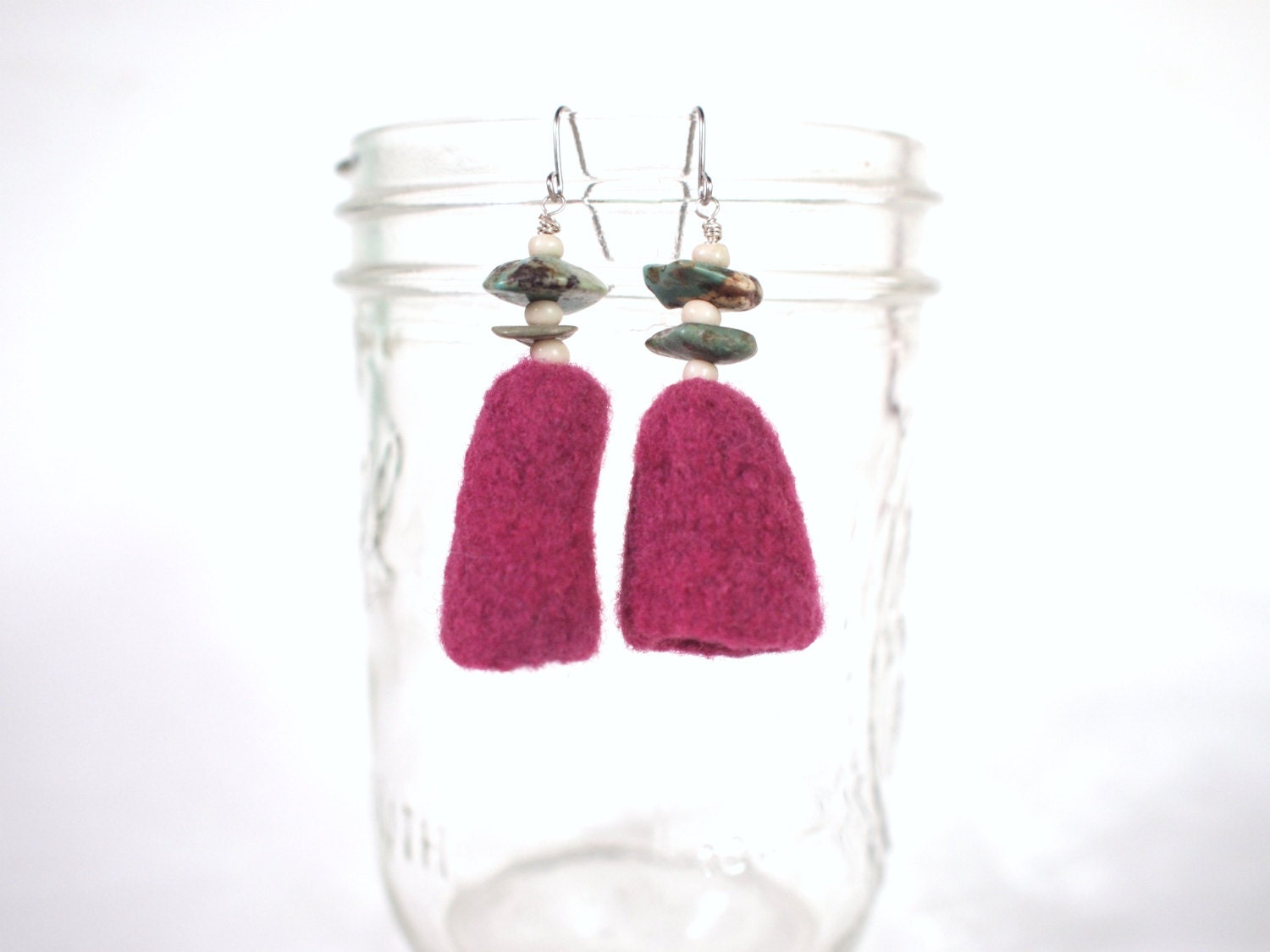Hummingbird Flowers - Merino Felt Sculptural Earrings with Turquoise