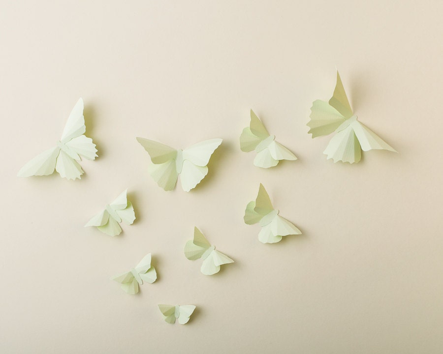 3D Butterfly Wall Art: 10 Paper Butterflies in Honeydew Green, Silhouettes for Nursery, Baby Girls Room, Home Decor, Wedding