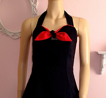 Black and Red Rockabilly Punk Halter Dress
