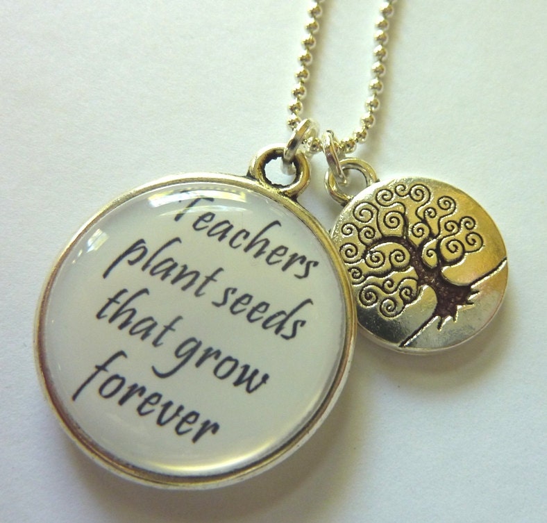Personalized Teacher appreciation, teacher gift - Thank you for helping us grow -  Double sided Pendant with tree of knowledge charm