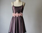 Ready for shipping black tulle blush pink flowers dress