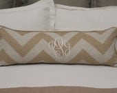 Neutral Chevron Large Lumbar Pillow with Cream Monogram 