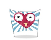 owl nursery art-postcard with envelope-nautical love owl-print from original illustration