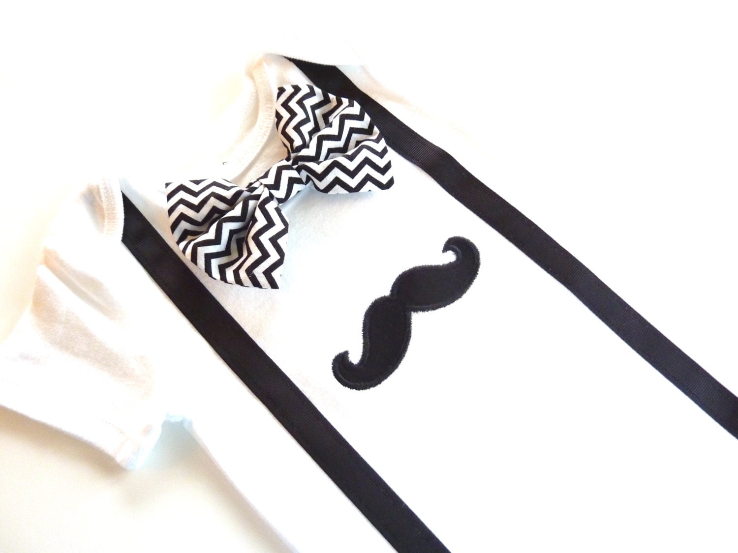 Short or Long Sleeve Mustache Suspenders with Matching Removable Bow Tie