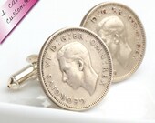 Lucky Silver Sixpence Coin Cuff Links from Old English Coins