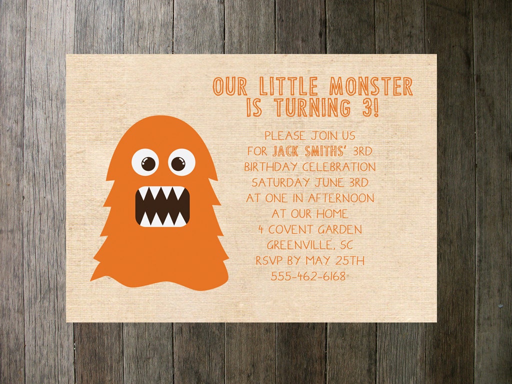 Printable Invitation - Kids Monster Birthday Invitation