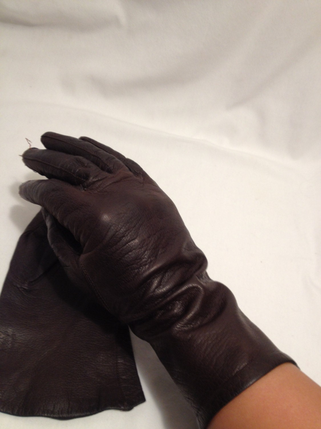 Vintage Dark Brown Leather Gloves