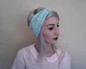 Mint LACE flower TURBAN headband head wrap minty blue