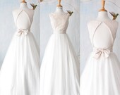 Yes I do Wedding gown-Custom Boat neck Open back full A line skirt floor length-made to order in sheath style also