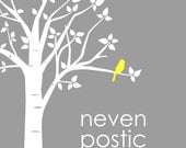 Custom Baby Gift - Nursery Art Love Bird Tree - Personalized Custom Baby Name/Birthdate Lovebird Print - 11"x14" print