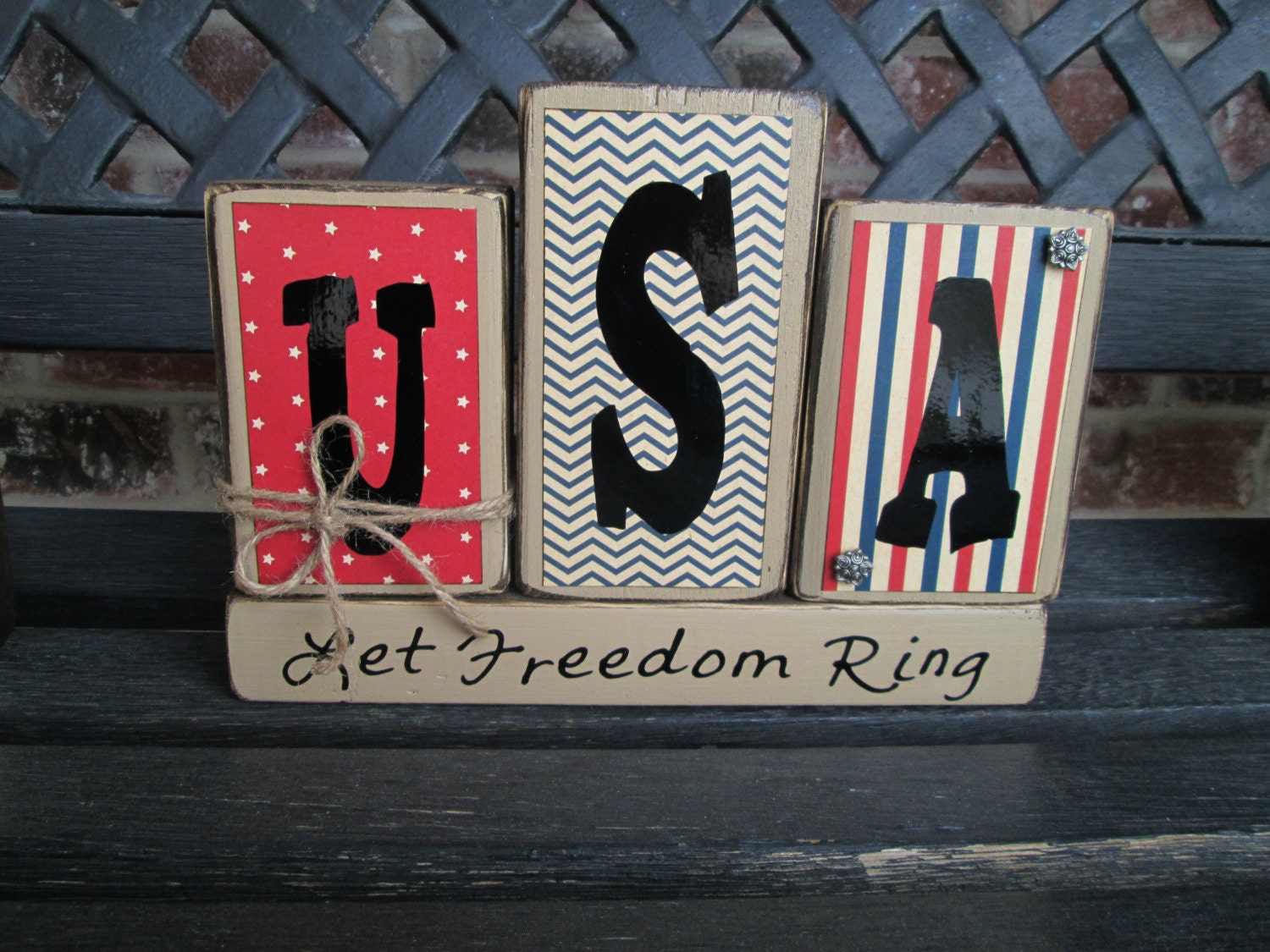 4th of July wood blocks-USA let freedom ring--part of Stars and Stripes Collection