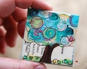 Mini Painting: "Whimsical Tree 3" 2x2, original painting, acrylic painting, mini original, tree painting, mixed media original, green