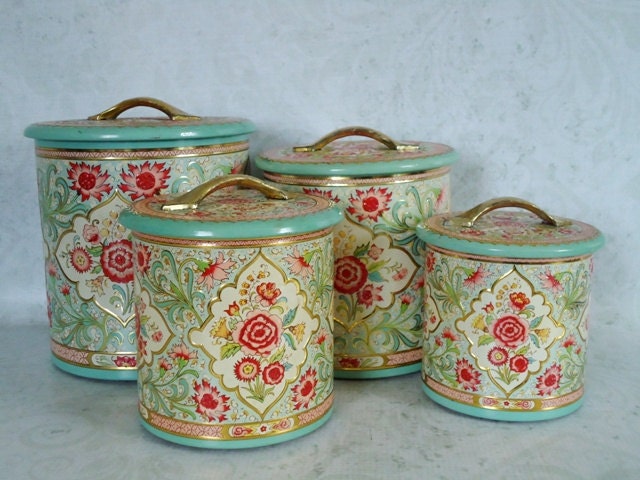 Holland Tin Canister Set - Vintage Floral Tin Canisters - Metal Storage Tins