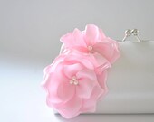 Off white clutch with Pink flowers -  Bridal Clutch - Bridesmaid clutch
