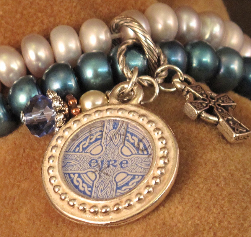 Celtic Cross Beaded Charm Bracelet
