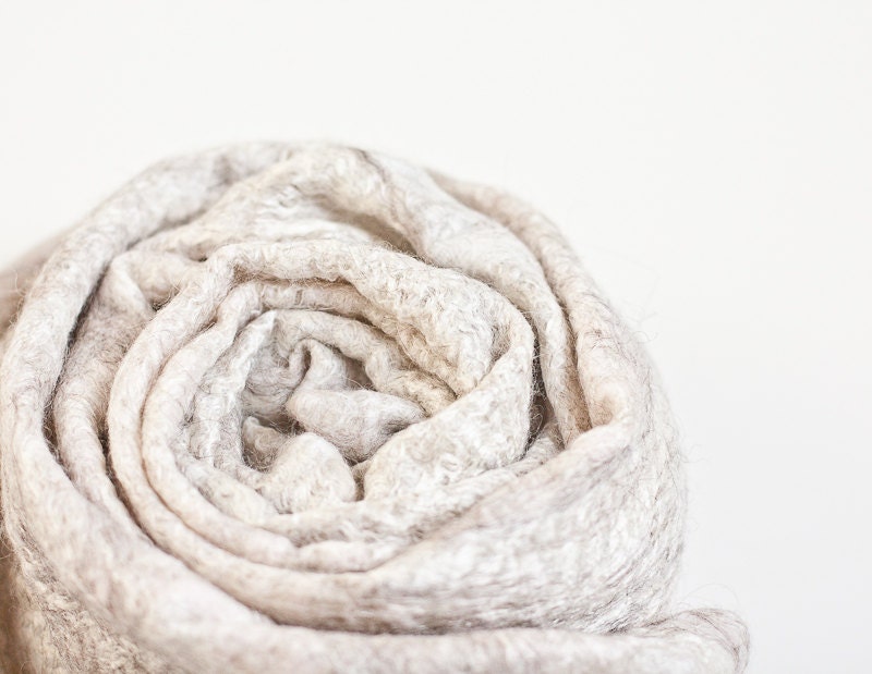 Felted Infinity Scarf Versatile Cowl Loop Circle Scarf Alpaca Silk Yak oatmeal natural gray beige unisex neutral men eco friendly