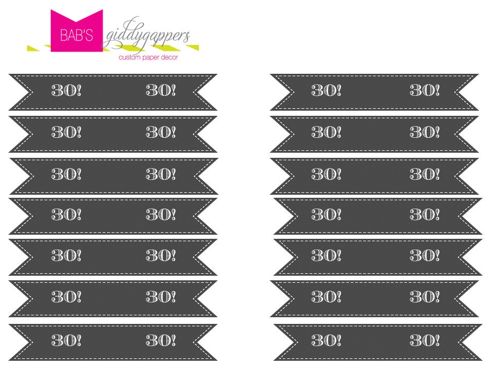 DIY Printable 30 Straw/Stirrer Flags