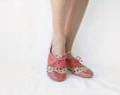 Pink Tea Party - Handmade Leather & Fabric flat shoes -  CUSTOM FIT