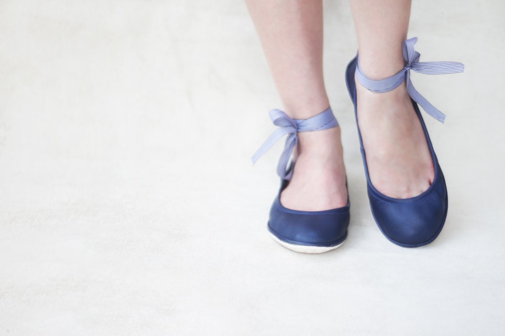 Navy Hip - Handmade Leather ballet flats - CUSTOM FIT