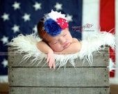 Patriotic Shabby Headband  with Feather  (Newborn, Toddler, Child)