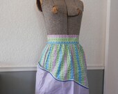 Vintage Apron, Purple, Blue, Green and White Half Apron, New Old Stock