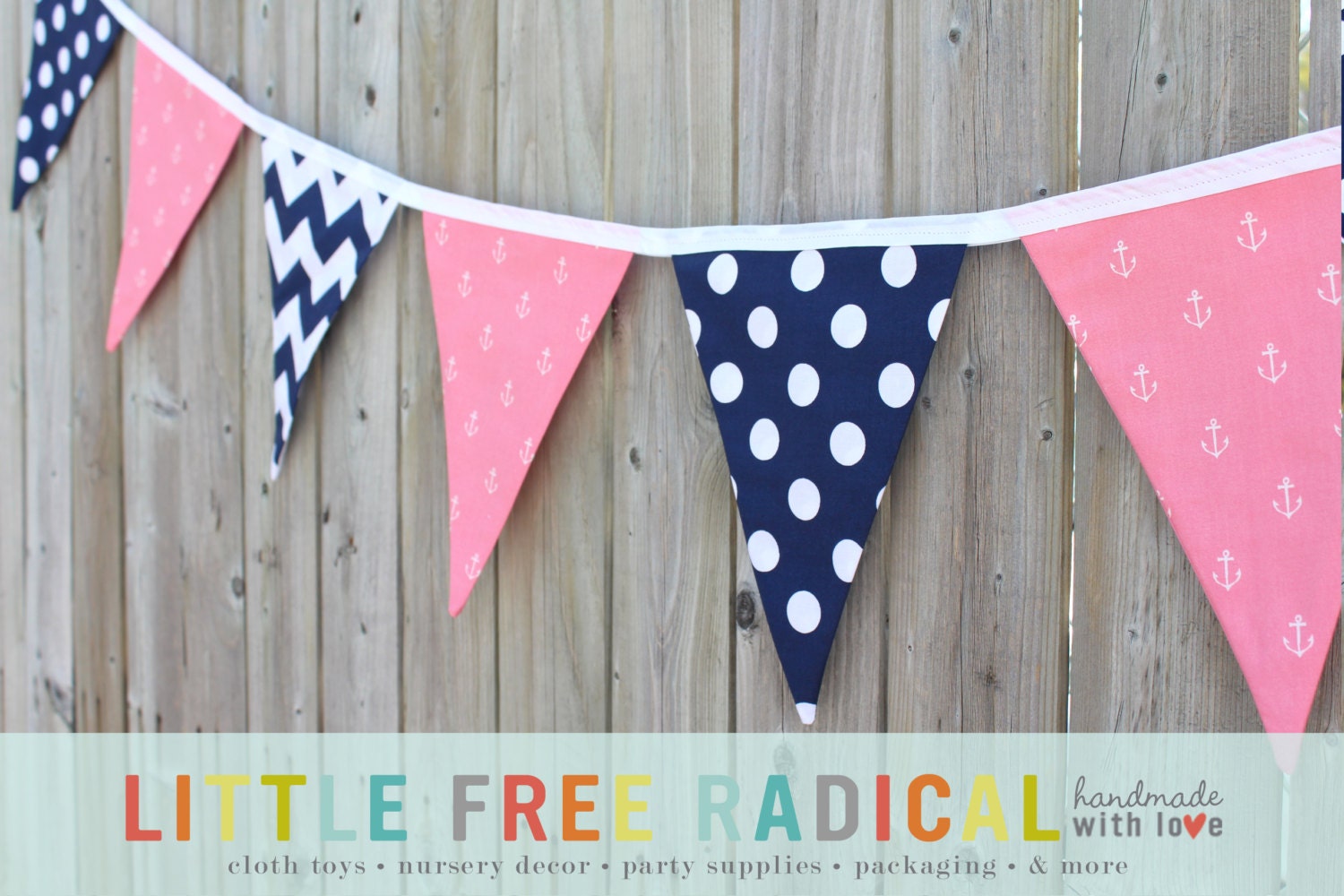 Anchors Away - Pink Navy Chevron & Polkadot Nautical Fabric Bunting Banner - great for party decor, nursery, playroom, photo prop