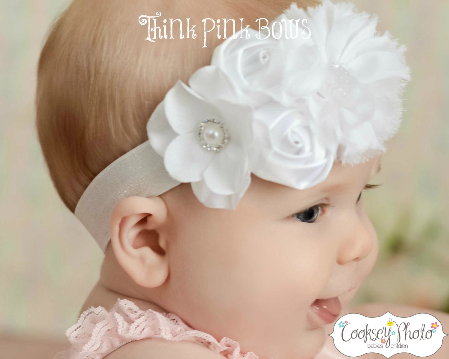 White Headband, Christening Headband,Baptism Headbands,Vintage inspired Headband,Baby Headband,Baby Headbands,Shabby Chic Headband,