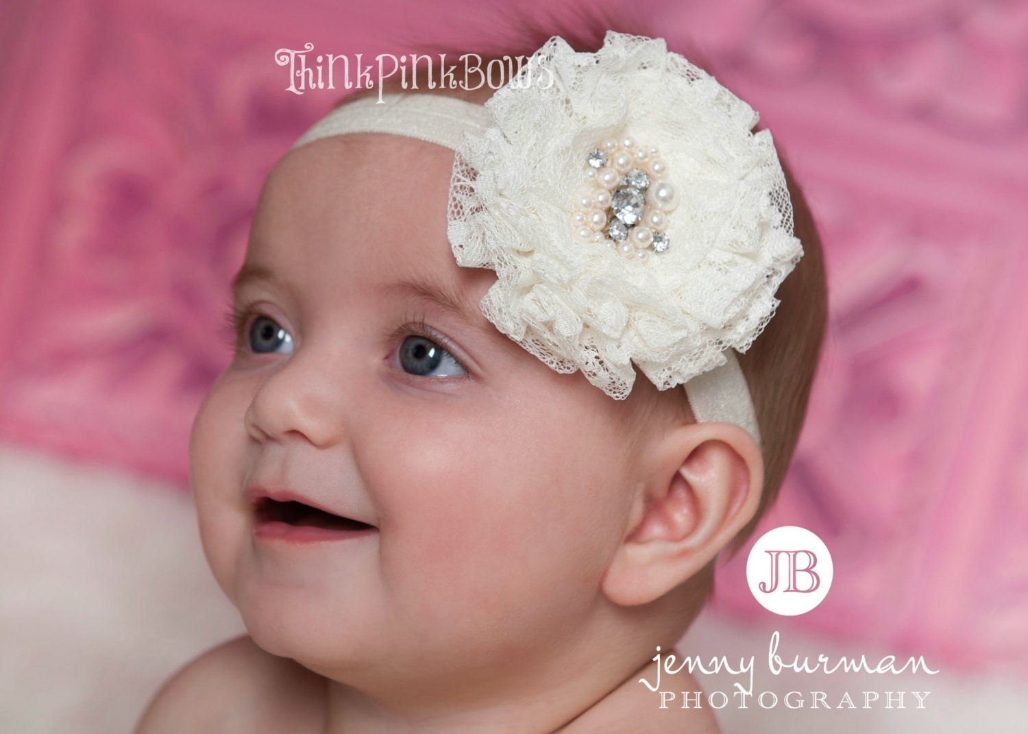 Baby Headband,Newborn Headband, Lace Flower Headband,Ivory Headband, Baptism Headband, Christening headband, Baby Hair Bows