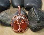 Tree of Life wire wrapped pendant with red agate
