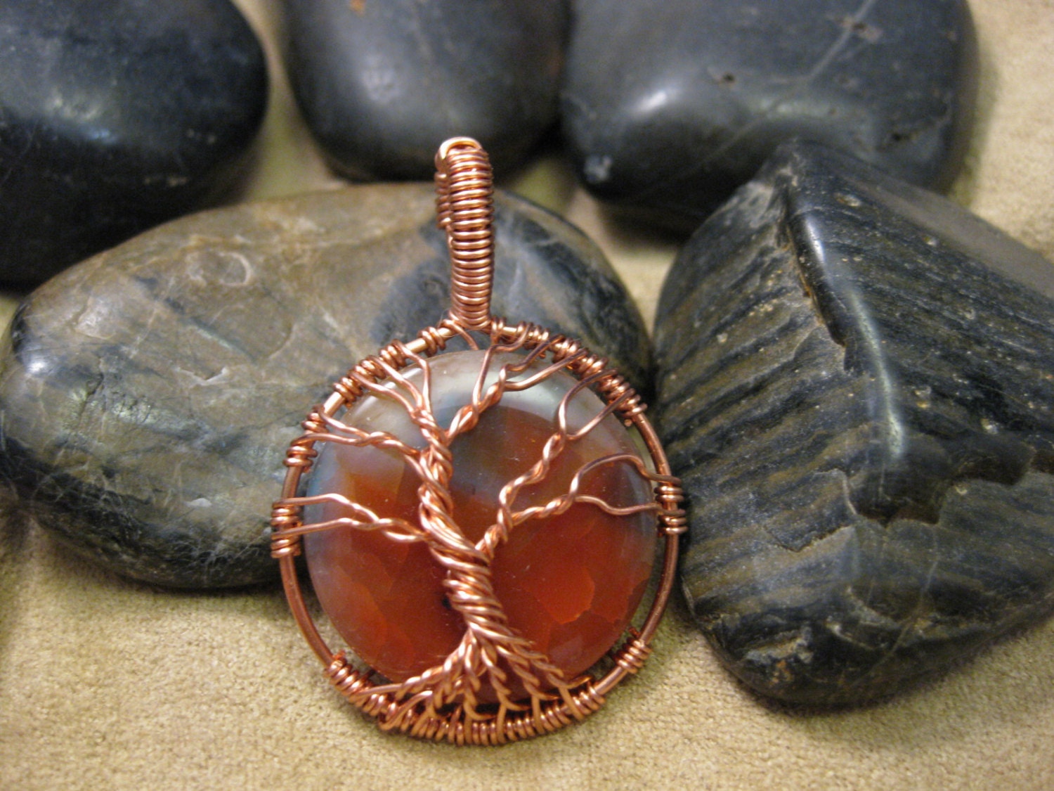Tree of Life wire wrapped pendant with red agate