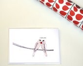 Greeting Card: two pigeons on a wire, I love you.