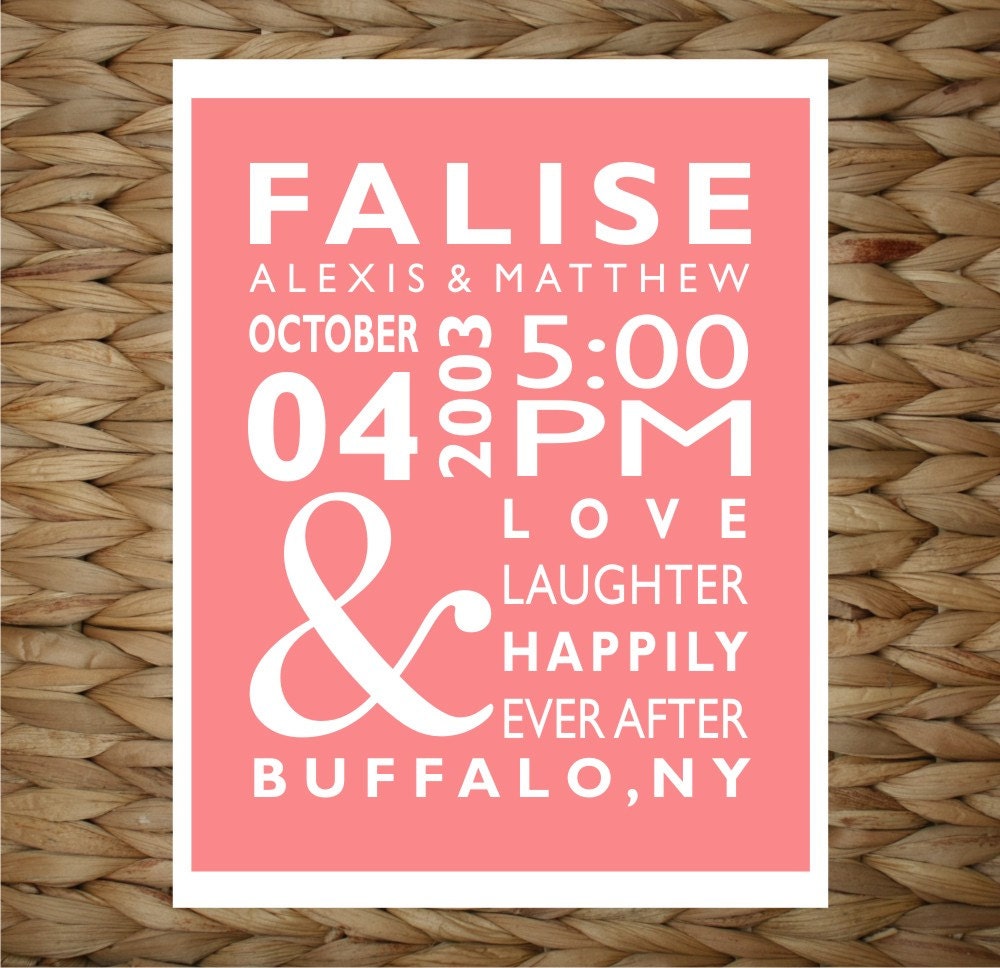 Custom Wedding Date Marriage Print -  8x10 printed wall decor - original design by a drop of golden sun