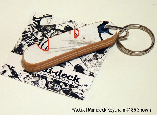 Recycled Skateboard Keychain No.186 - "Popsicle Stick" shape
